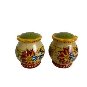 Salt & Pepper Shaker Set Red Flowers Yellow Ceramic Shakers Set of 2